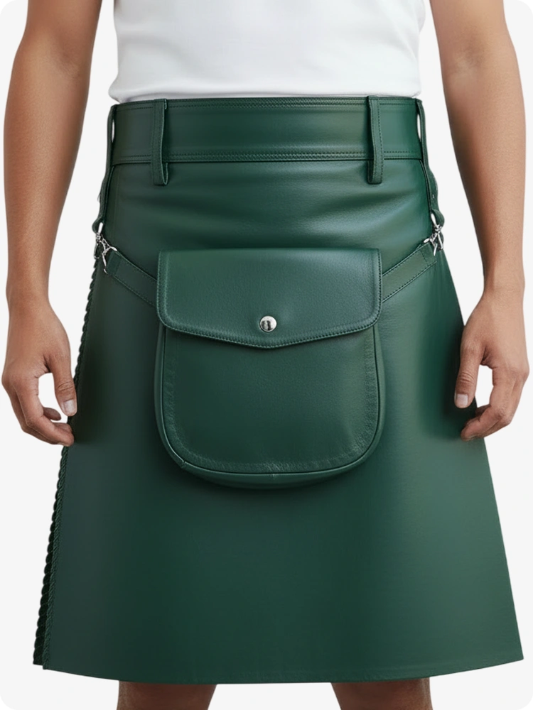 Kilt de cuero plisado verde estándar con trabillas y correas laterales