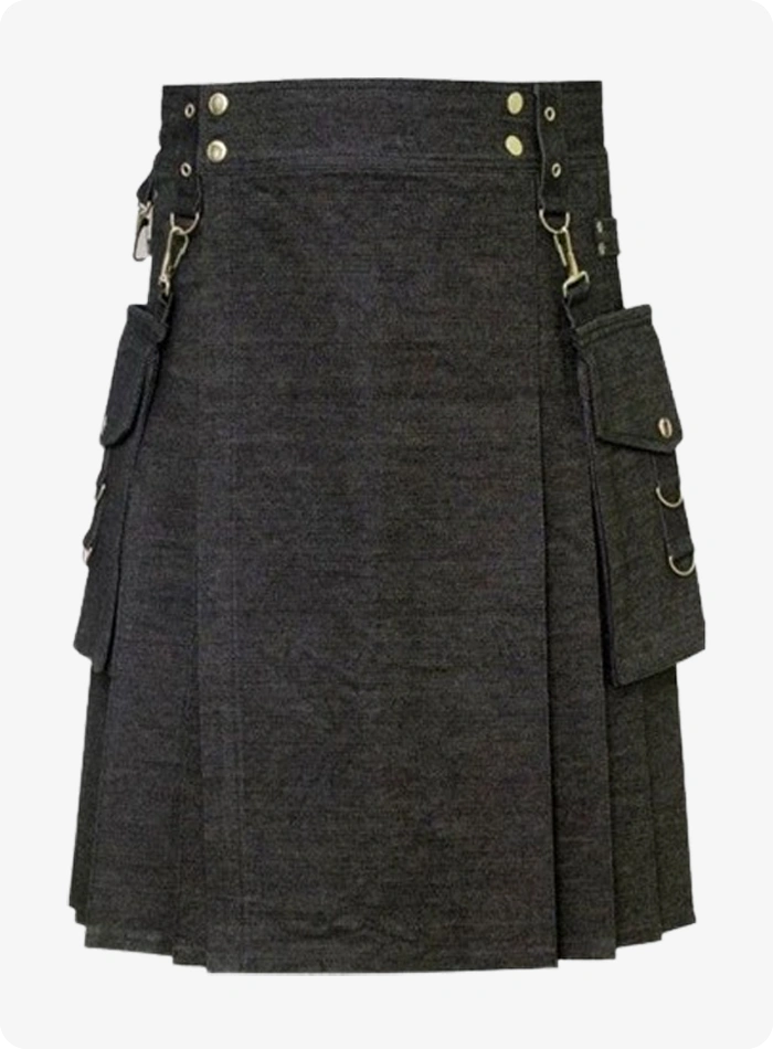 Custom Made Stylish Black Denim Kilt