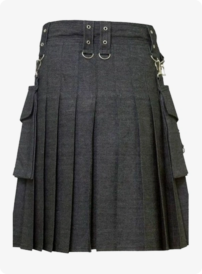 Custom Made Stylish Black Denim Kilt