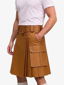 Tan Brown Leather Kilt For Men Tactical Utility Kilts