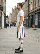 White Leather Kilt With Purple Pleats Left Side