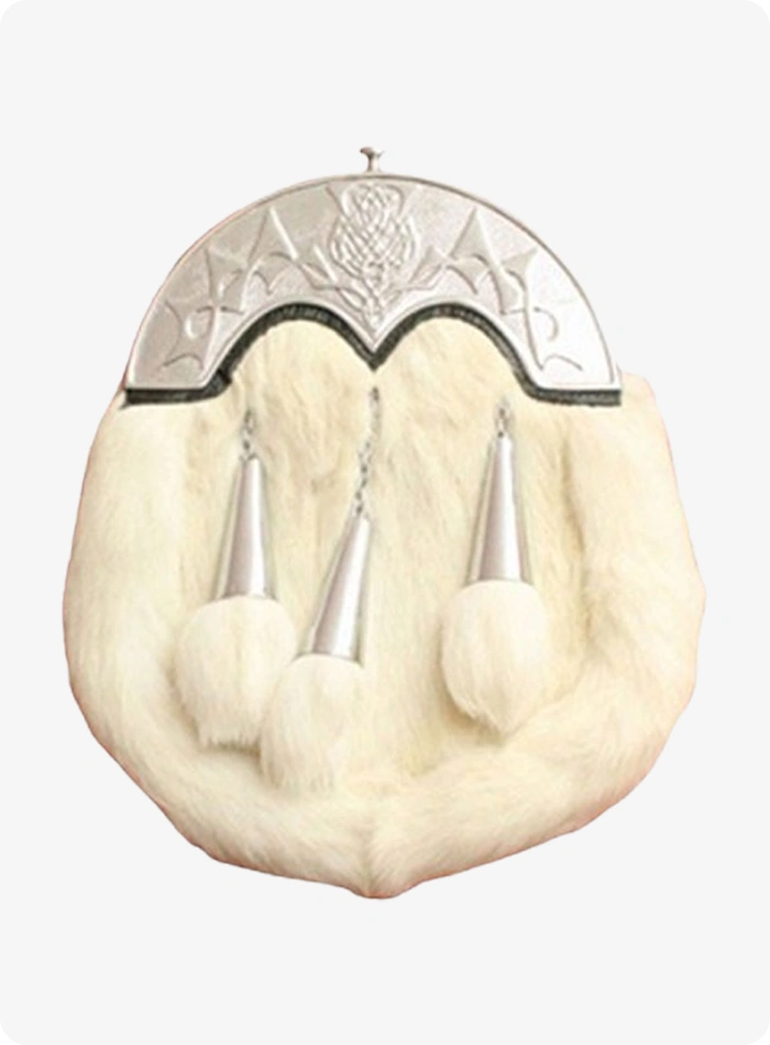Hand Made Scottish White Rabbit Fur Kilt Sporran