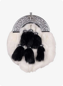 White Rabbit Fur Sporran With 6 Black Fur Tassels