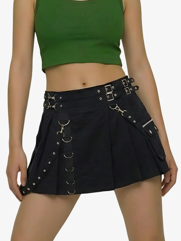 Kilt gótico utility negro para mujer