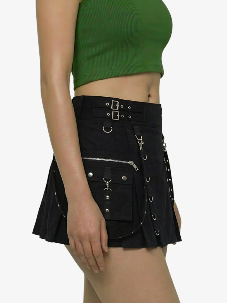 Kilt gótico utility negro para mujer