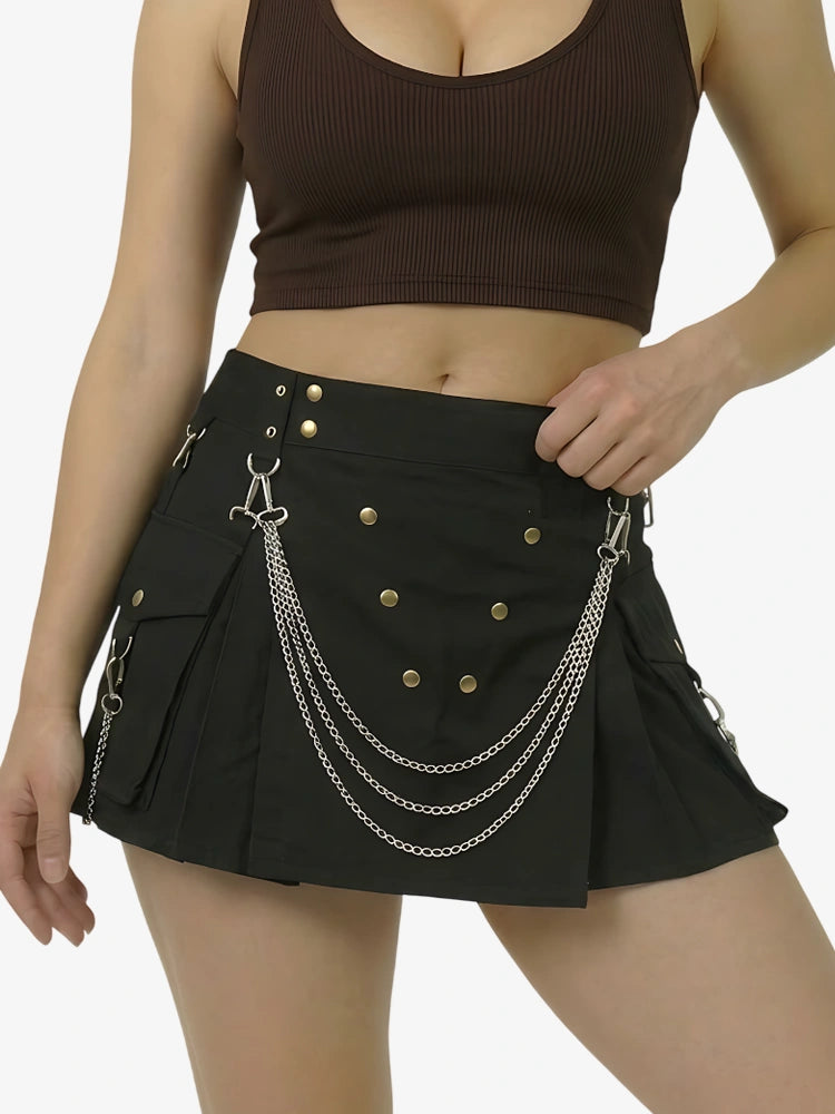 Kilt cargo utility famoso con cadenas doradas para mujer
