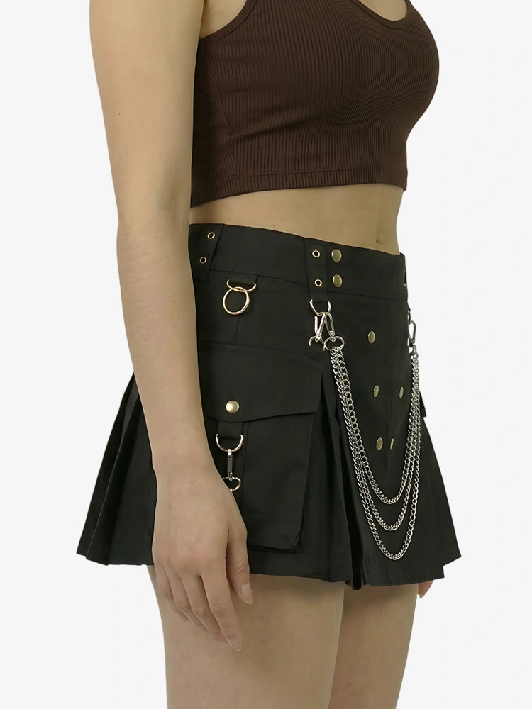 Kilt cargo utility famoso con cadenas doradas para mujer
