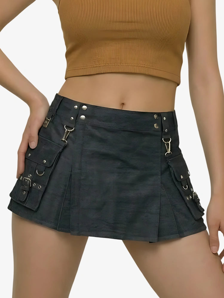 Kilt utility de mezclilla negra premium para mujer