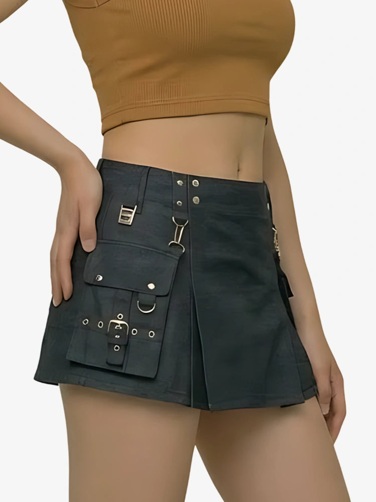 Kilt utility de mezclilla negra premium para mujer