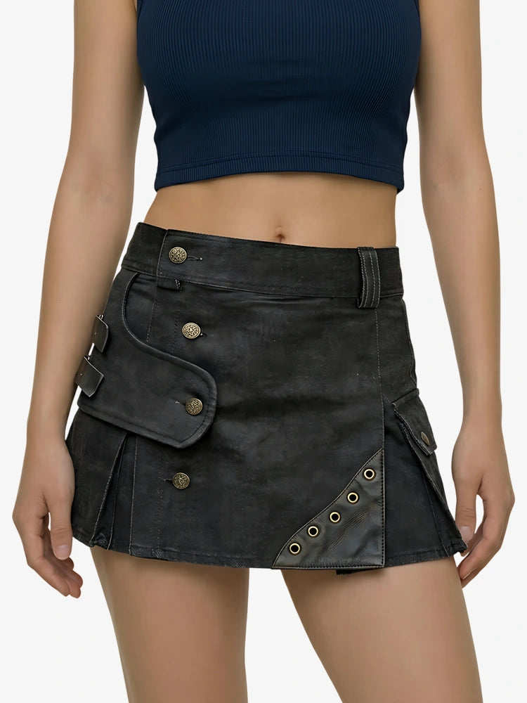 Kilt utility de mezclilla negra con correas para mujer