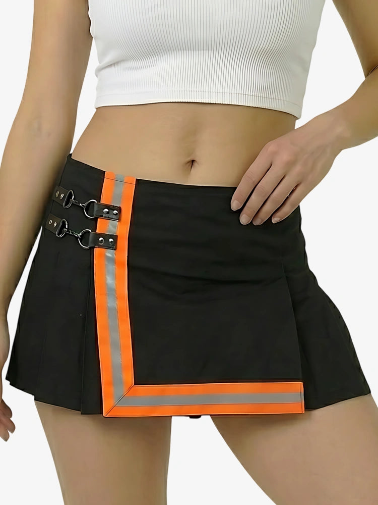 Kilt de bombero negro con franjas naranjas para mujer
