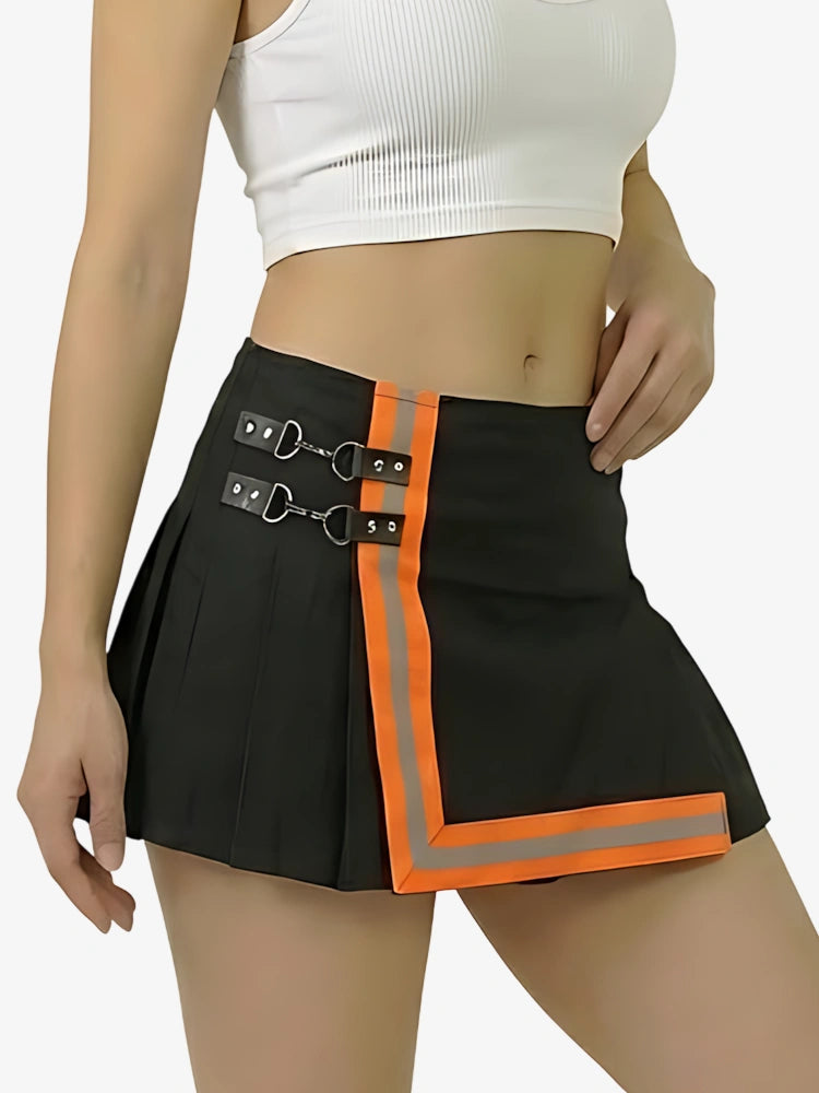 Kilt de bombero negro con franjas naranjas para mujer