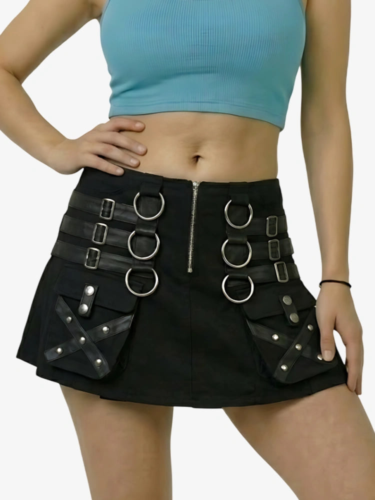 Kilt utility gótico negro para mujer