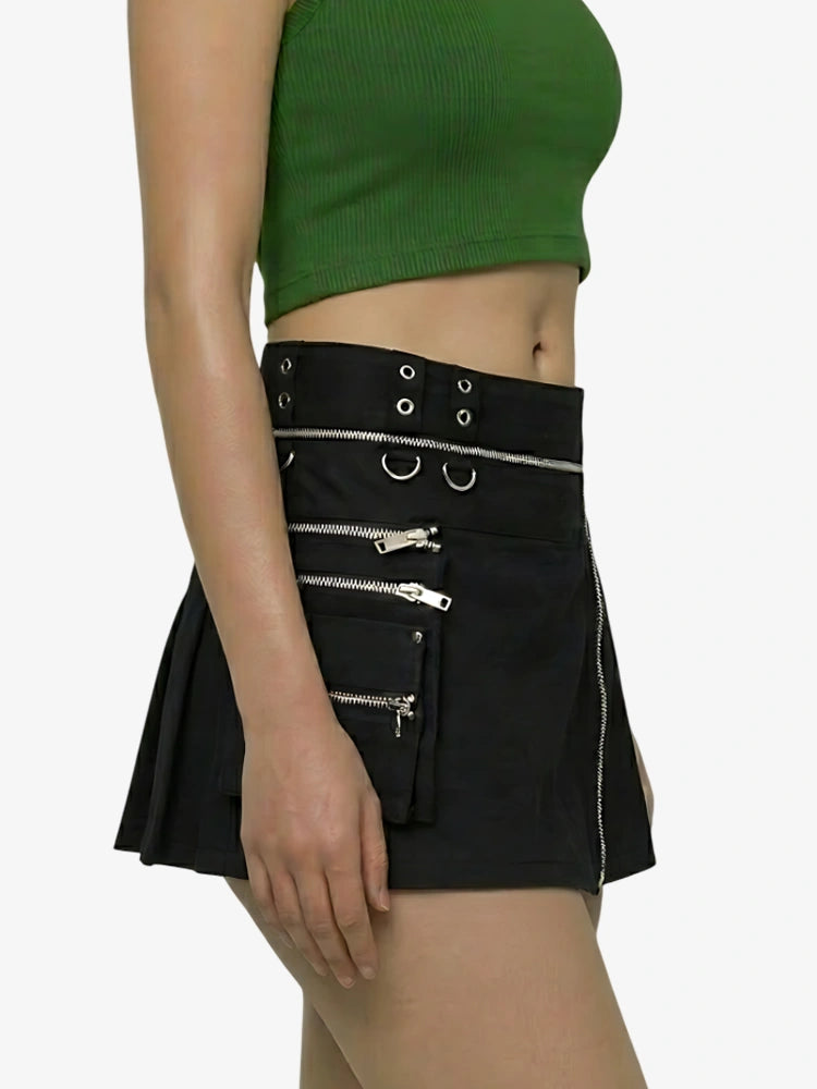Kilt utility gótico negro para mujer
