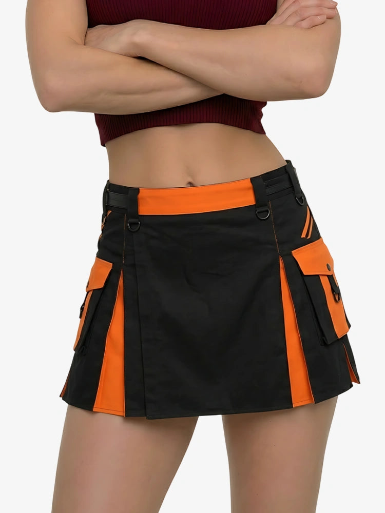 Kilt utility negro y naranja para mujer