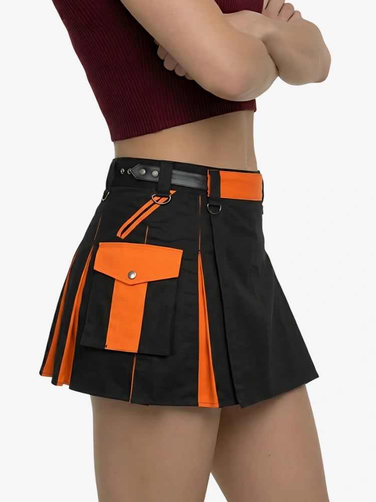 Kilt utility negro y naranja para mujer