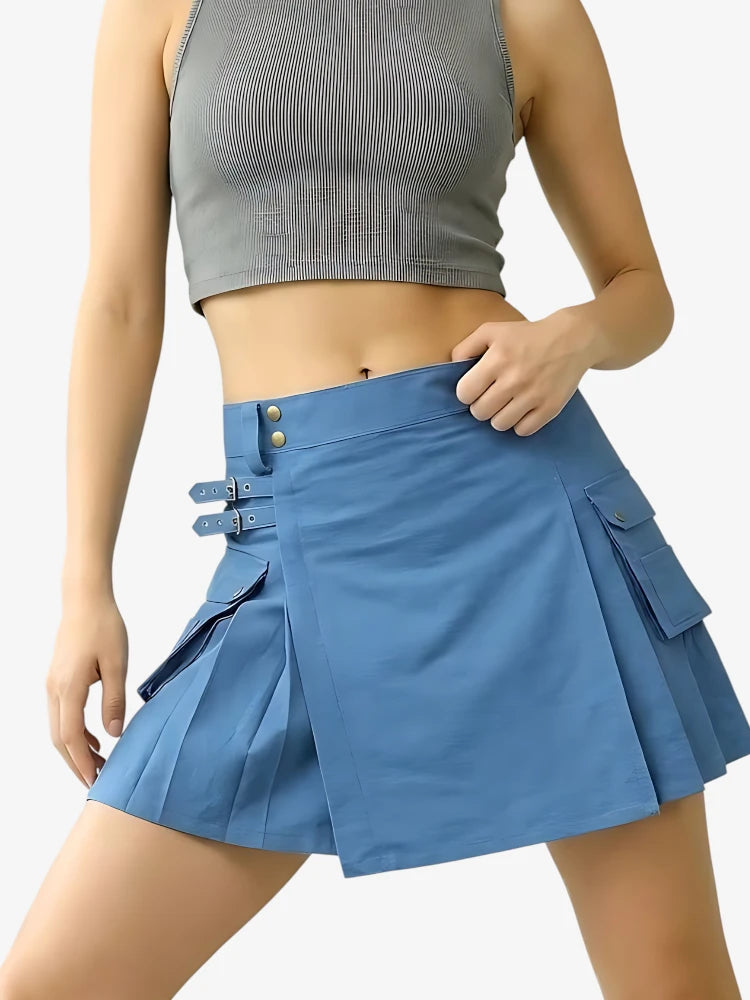 Kilt de Denim Azul para Mujer con Correas Ajustables