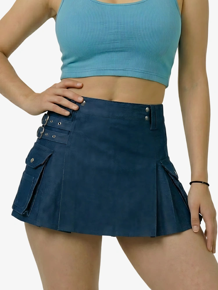 Kilt utility de mezclilla azul para mujer