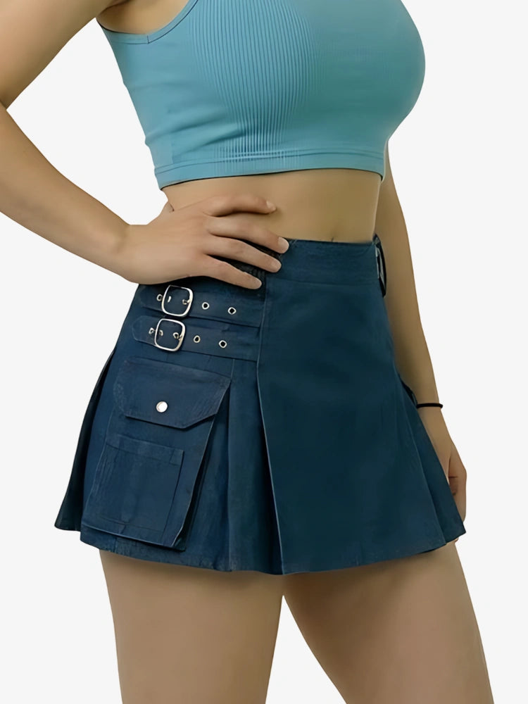 Kilt utility de mezclilla azul para mujer