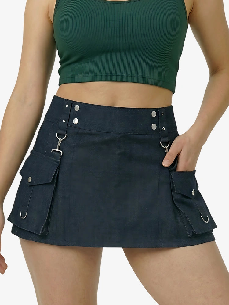 Kilt de mezclilla azul con hebillas para mujer