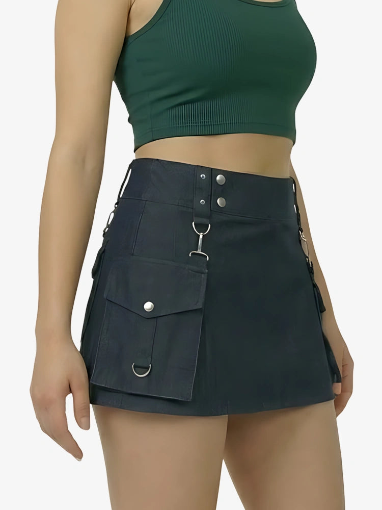 Kilt de mezclilla azul con hebillas para mujer