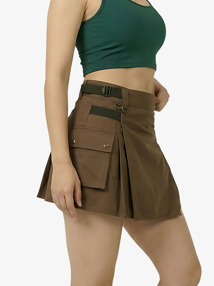 Kilt utility marrón con correas de cuero para mujer