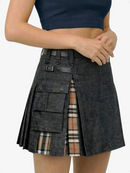 Women Campbell Tartan Black Denim Kilt