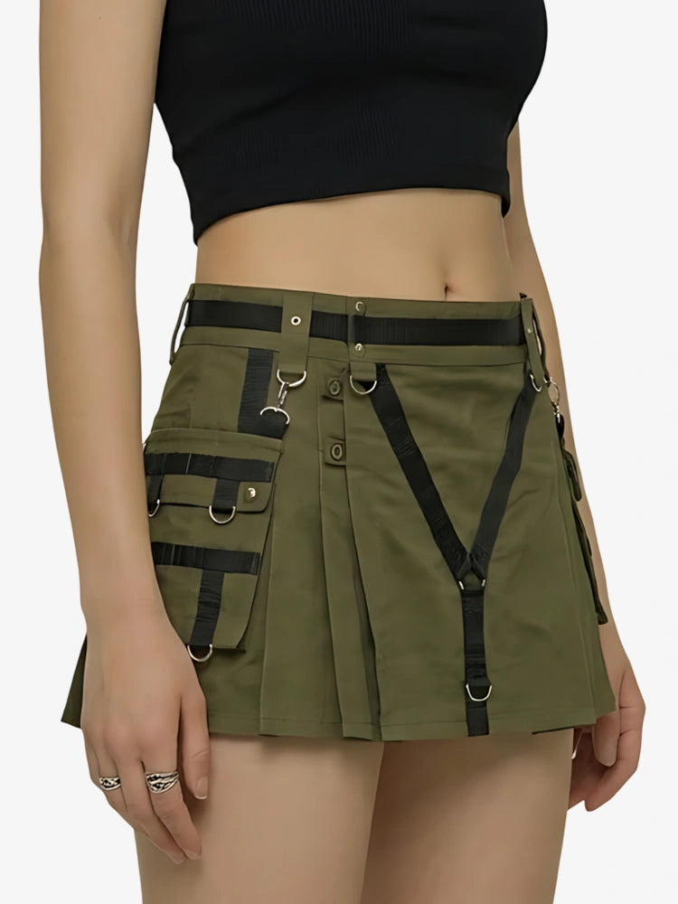 Kilt utility verde oliva de algodón para mujer