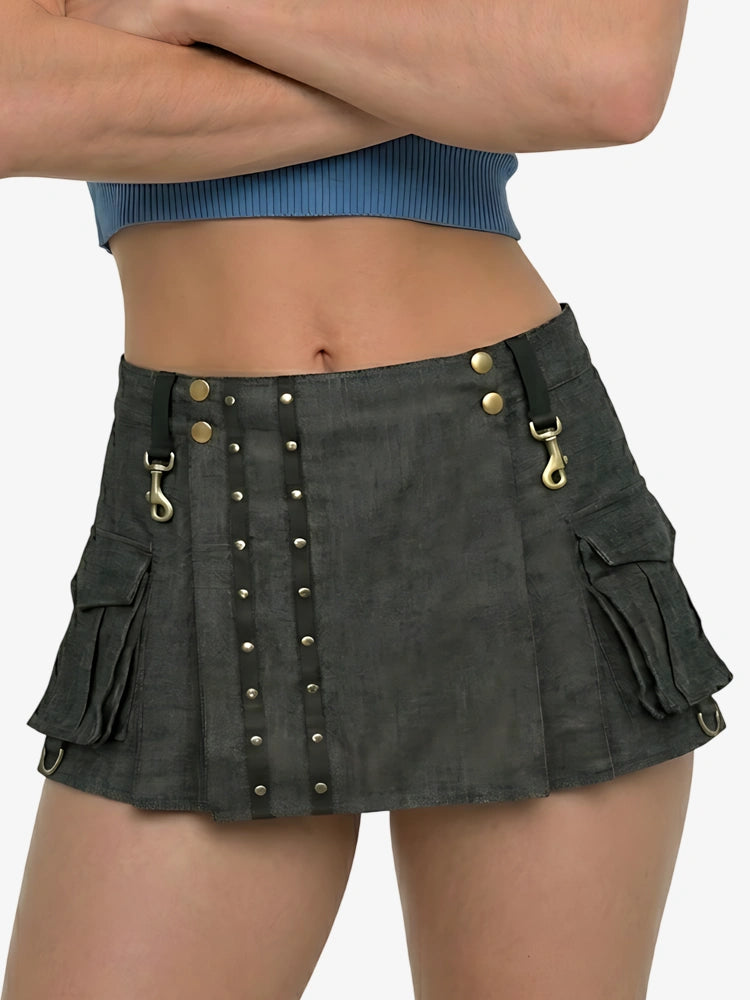 Kilt de mezclilla marrón oscuro para mujer