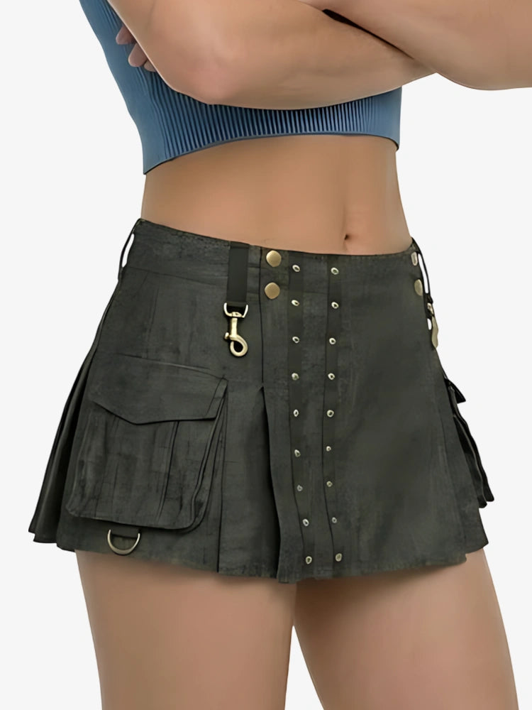 Kilt de mezclilla marrón oscuro para mujer
