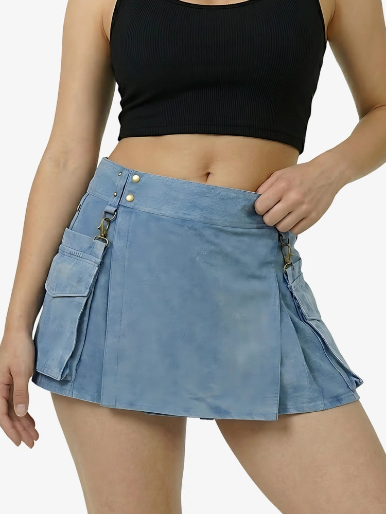 Kilt utility de mezclilla azul claro para mujer