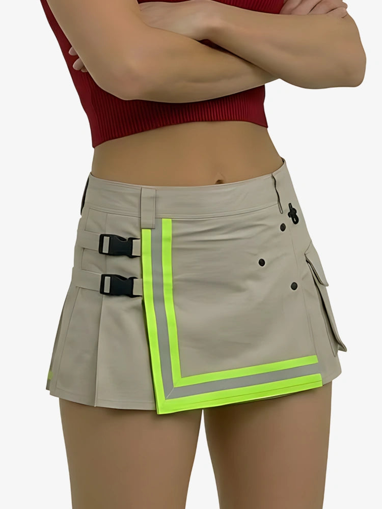 Kilt de bombero gris claro para mujer con franjas reflectantes neón