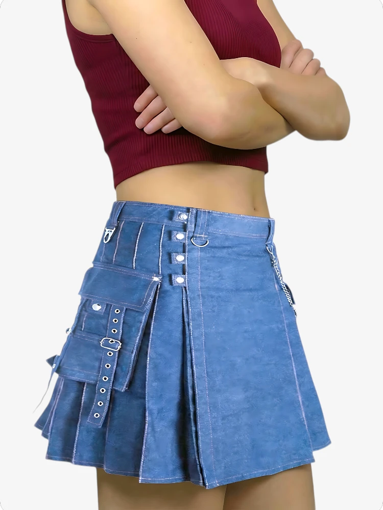 Kilt Moderno de Denim Azul para Mujer