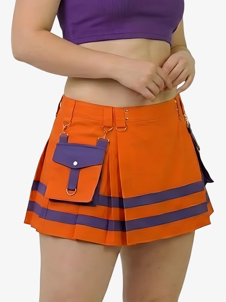 Kilt de bombero naranja y púrpura para mujer
