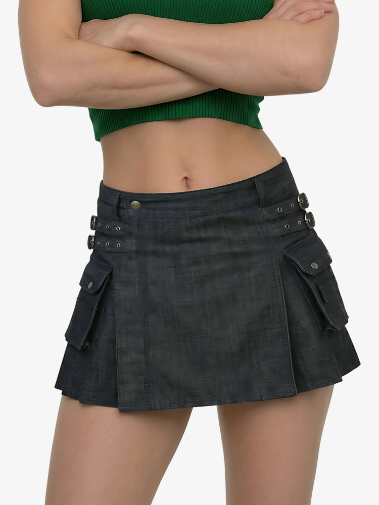 Kilt utility de mezclilla negra escocés para mujer