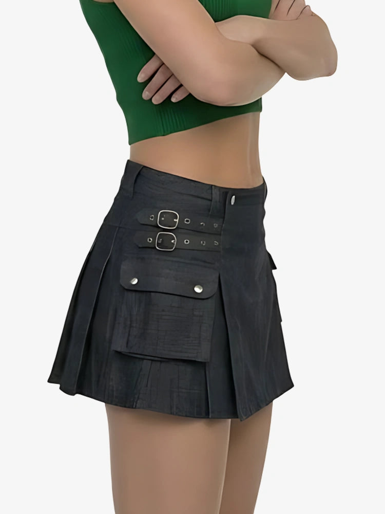 Kilt utility de mezclilla negra escocés para mujer
