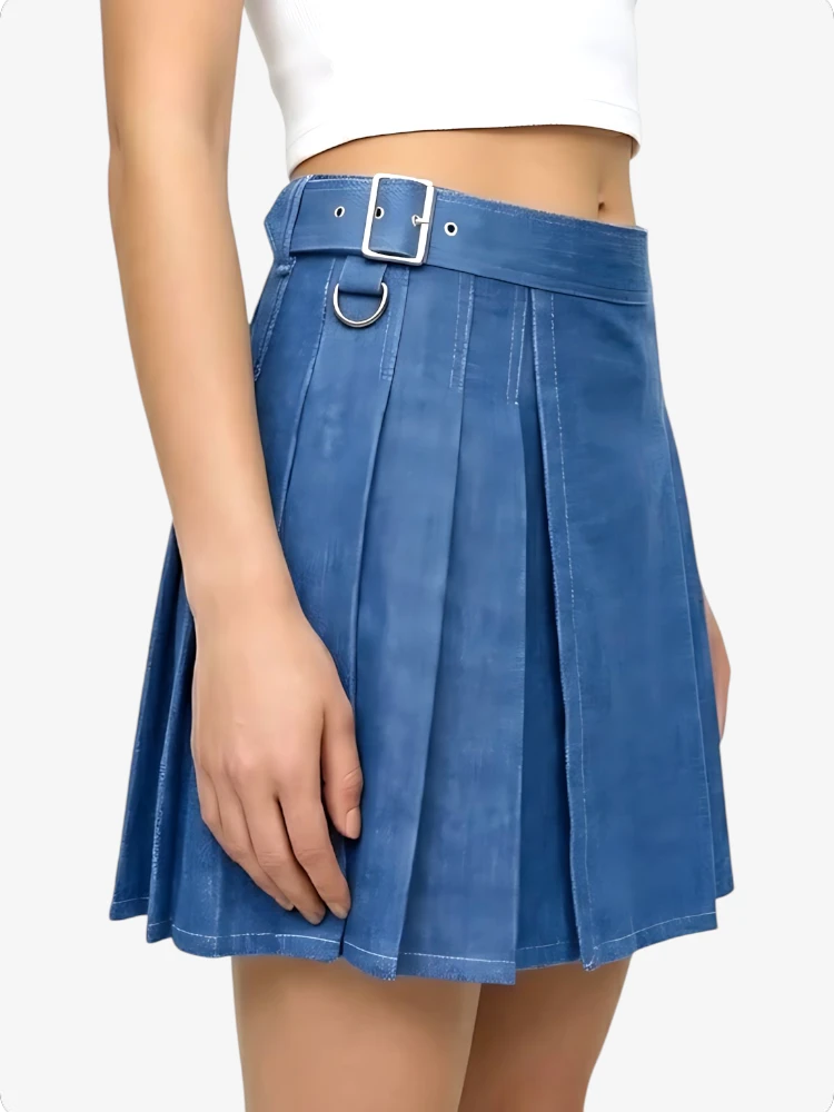 Kilt de Denim Azul Elegante para Mujer