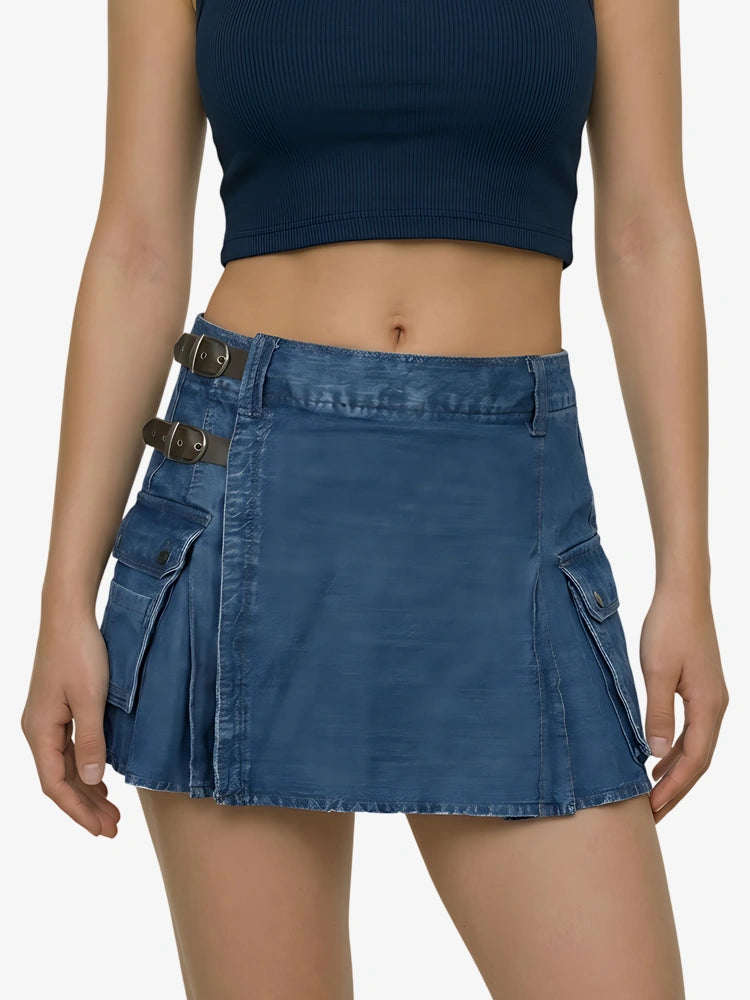 Kilt utility de mezclilla azul elegante para mujer