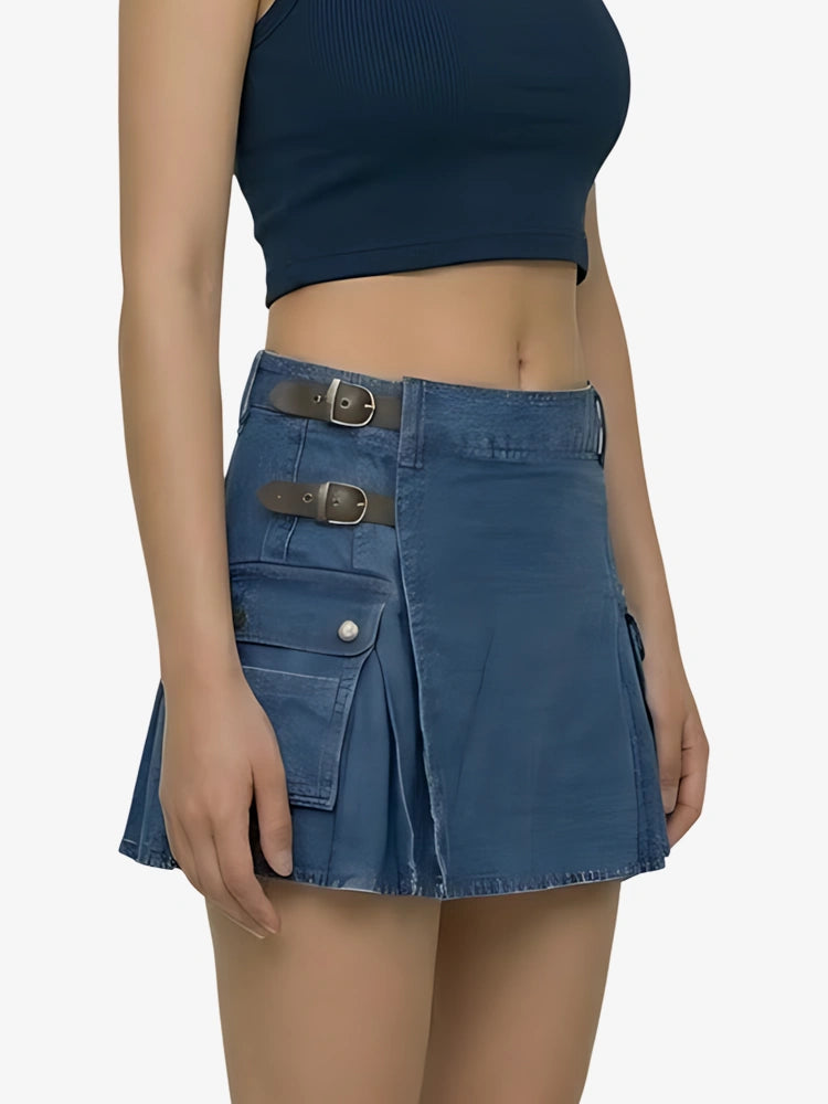 Kilt utility de mezclilla azul elegante para mujer