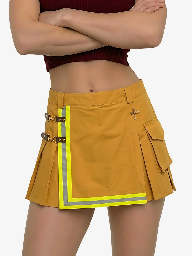 Kilt de bombero amarillo para mujer con ribete reflectante
