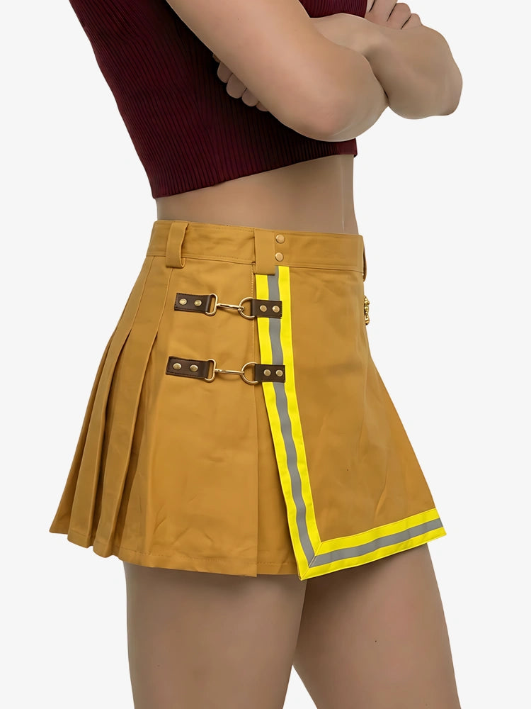 Kilt de bombero amarillo para mujer con ribete reflectante